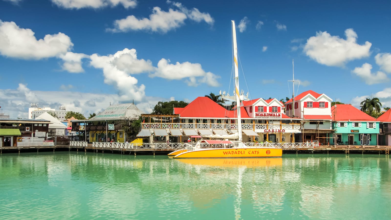 Colourful streets and the cruise-port waterfront of St John’s, Antigua