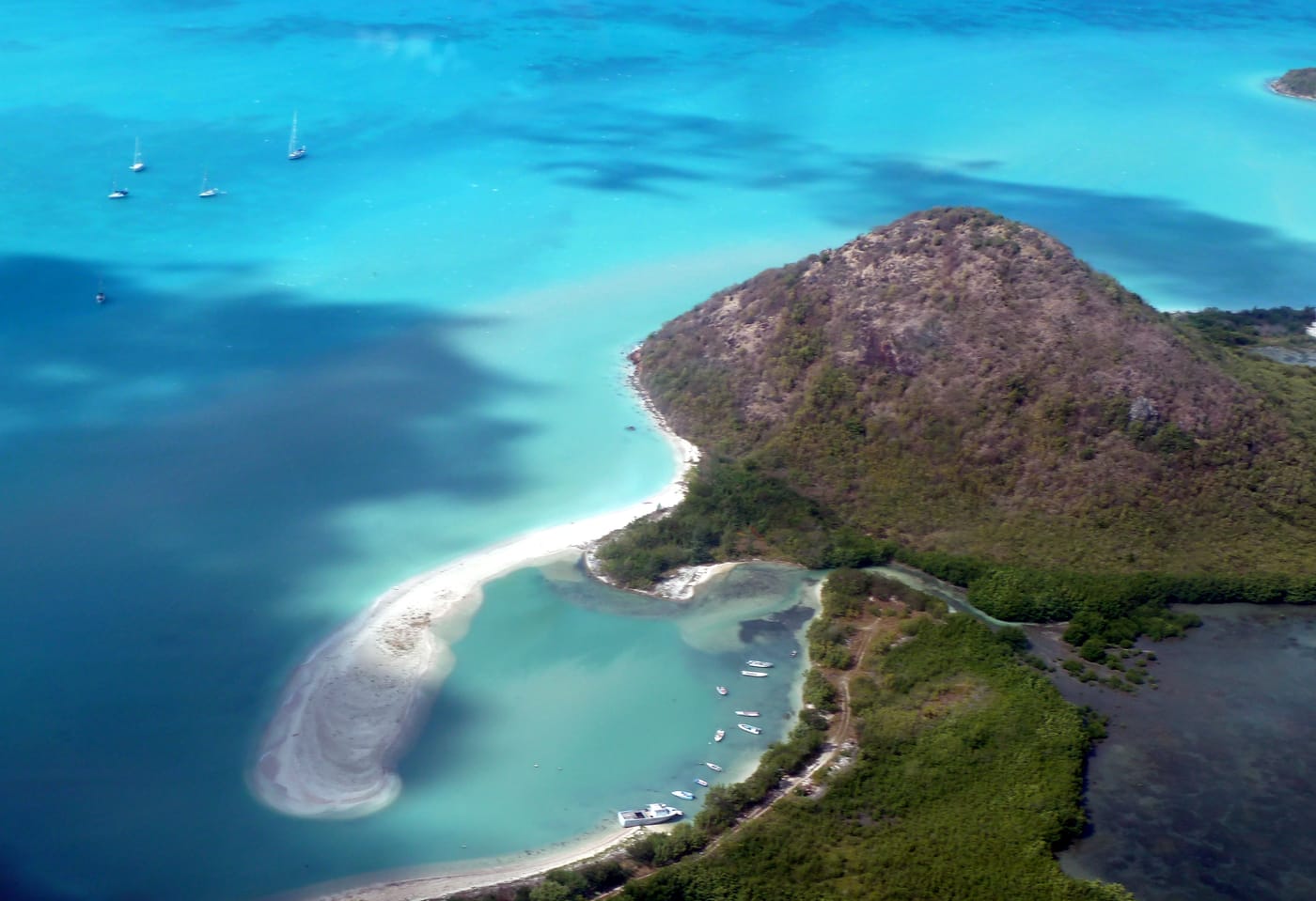 Sheltered mangrove-lined cove on Antigua’s coast